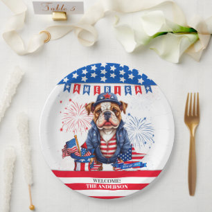 Prato De Papel Bulldog Happy 4 De Julho Dia Da Independência Da A