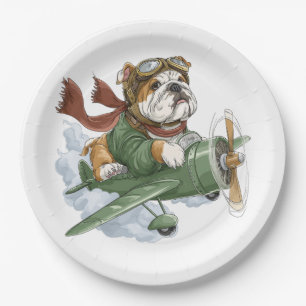 Prato De Papel Bulldog Inglês Piloto Avião