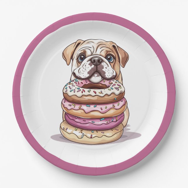 Prato De Papel Bulldog Inglês, Rosquinhas borrifadas (Frente)