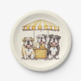 Prato De Papel Bulldogs Ingleses Administrando uma Loja de Limona
