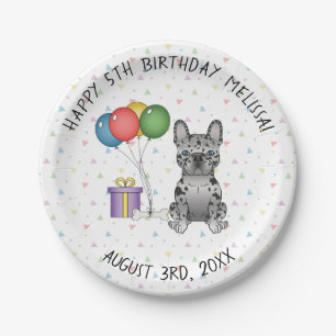 Prato De Papel Bulldogue Francês Blue Merle Cartoon Aniversário