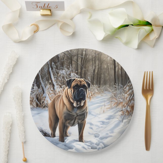 Prato De Papel Bullmastiff Deixar Neve Natal (Casamento)