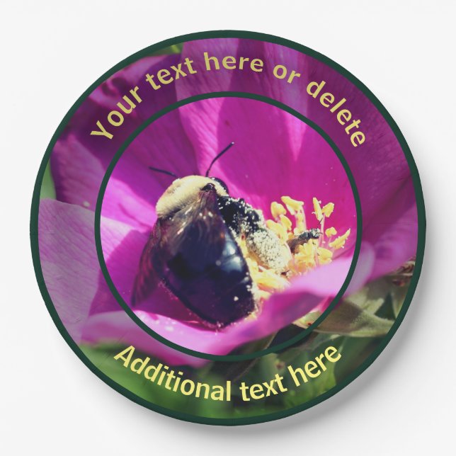 Prato De Papel Bumble Bee Na Flor Natureza Personalizada (Frente)