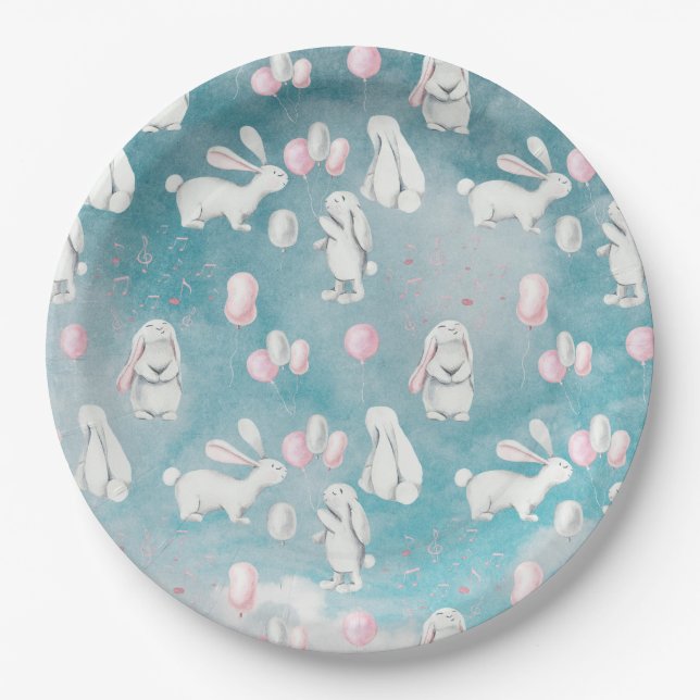 Prato De Papel Bunnies Bunny no Céu-Cute (Frente)