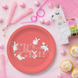 Prato De Papel Bunnies Dançantes É uma Garota! Chá de fraldas ros