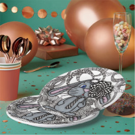Prato de Papel Bunny Coelho Zen Doodle Fofo