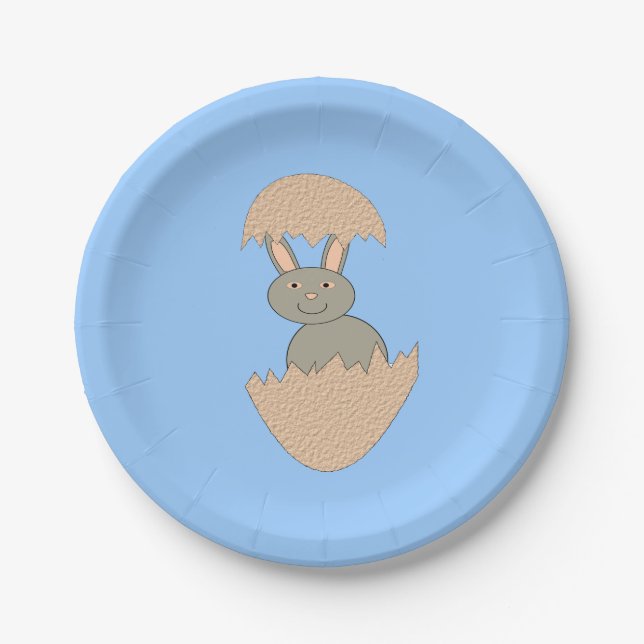 Prato De Papel Bunny Hatching from Egg Weird Paper Party Plates (Frente)