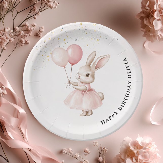 Prato De Papel Bunny Pastel Pink Aniversário | Tablewares de Part (Criador carregado)