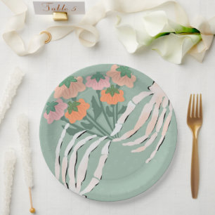 Prato De Papel Buquê de Abóbora Esqueleto Casamento de Halloween