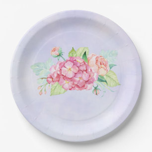 Prato De Papel Buquê de Aquarela Rosa Elegante
