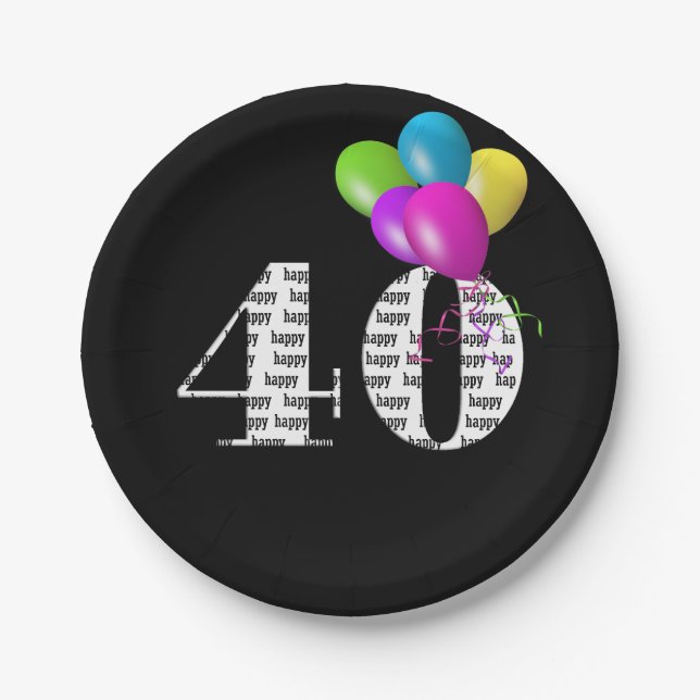 Prato De Papel buquê de balão aniversário de 40 anos (Frente)