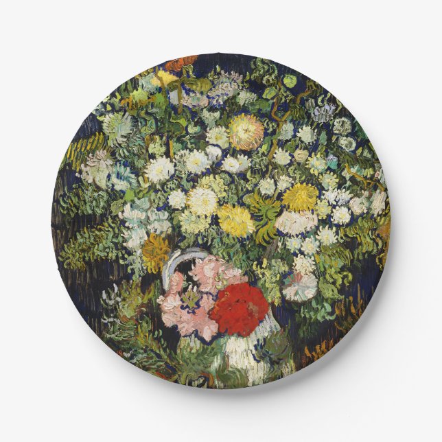 Prato De Papel Buquê de Flores em Vaso por Vincent Van Gogh (Frente)