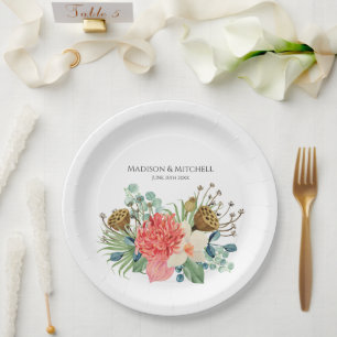 Prato De Papel Buquê de Flores Silvestres Boho Rosa Aguarela Casa