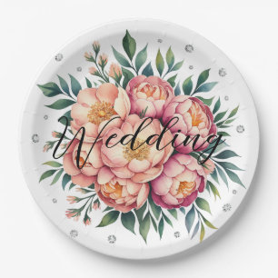 Prato De Papel Buquê de Pêssego Elegante com Casamento de Ouros