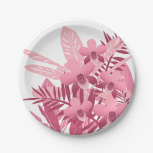 Prato De Papel Buquê de plantas tropicais cor-de-rosa