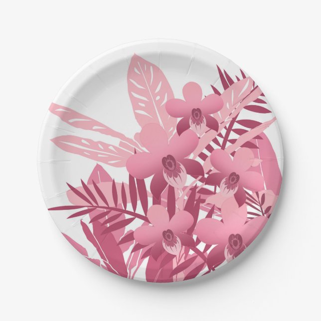 Prato De Papel Buquê de plantas tropicais rosa (Frente)
