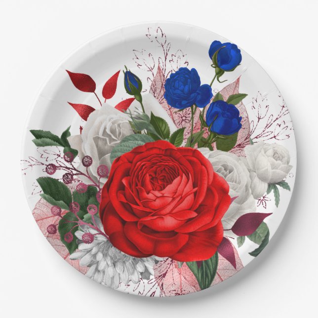 Prato De Papel Buquê de Rosas Patrióticas (Frente)