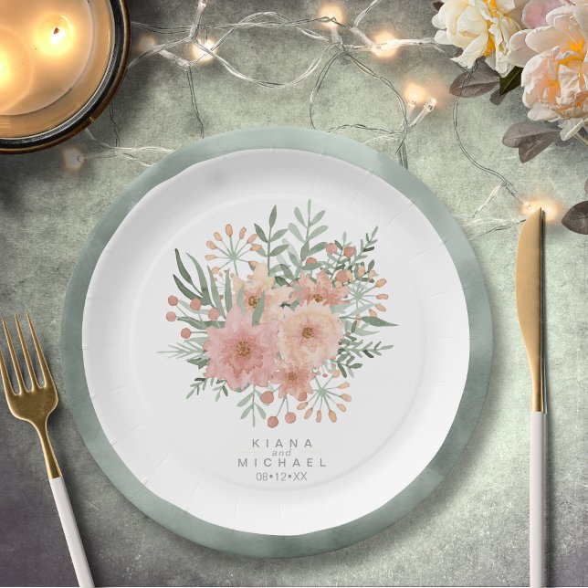 Prato De Papel Buquê de Watercolor Blush ID654 (Criador carregado)