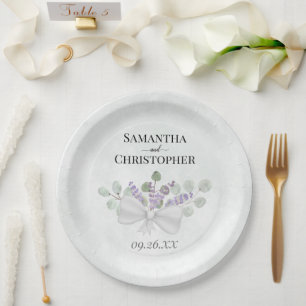 Prato De Papel Buquê Eucalipto e Lavanda Casamento por Aquarela