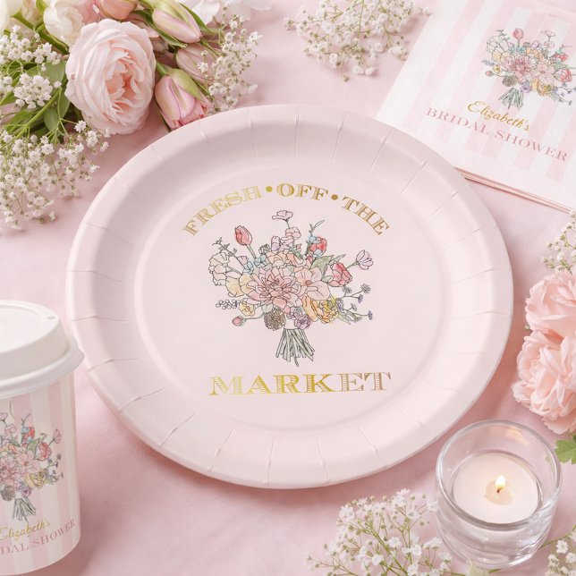 Prato De Papel Buquê Floral Fresco Direto do Mercado Chá de Noiva (Floral Bouquet Fresh off the Market Bridal Shower Paper Plates)