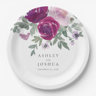 Prato De Papel Buquê Floral Rosa Magenta Casamento Branco