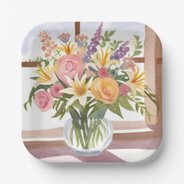 Prato De Papel Buquê primavera | Placa Floral bonito