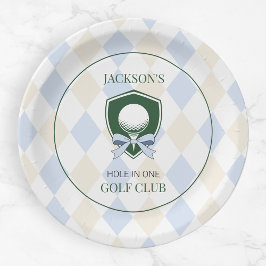 Prato De Papel Buraco de Golfe Azul em Um primeiro aniversario Es
