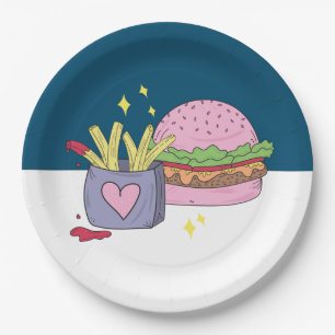 Prato De Papel Burger rosa-branco e papel-papelão-frita