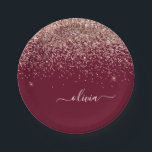 Prato De Papel Burgundy Blush Rosa Dourado Brilho Monograma<br><div class="desc">Rosa Dourado - Rosa Blush e Burgundy Brilho Glitter Monograma Placas de Festa Nome. Isso torna o presente perfeito de aniversário de 16 anos,  casamento,  chá de noiva,  aniversário de casamento,  chá de bebê ou despedida de solteira para alguém que ama luxo glamoroso e estilos chiques.</div>