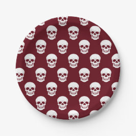 Prato De Papel Burgundy Deep Red Skull Pattern Spooky Halloween