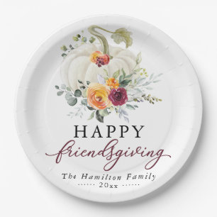 Prato De Papel Burgundy Floral Branco Abóbora Friendsgiving