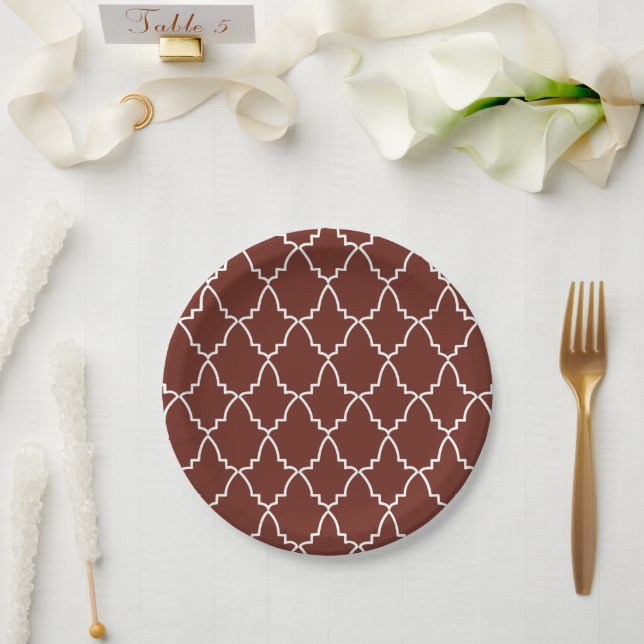 Prato De Papel Burgundy Marroquino Lattice Pattern (Casamento)