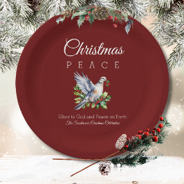 Prato De Papel Burgundy Peace Dove Holly Christian Christmas