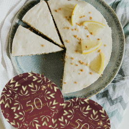 Prato De Papel Burgundy Red e Dourado 50º Aniversário de Casament