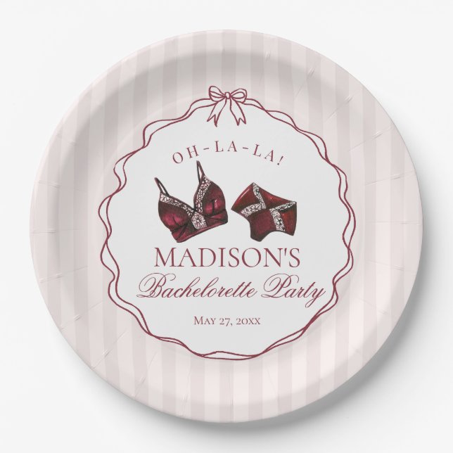 Prato De Papel Burgundy Red Lingerie Bachelorette Party Lace (Frente)