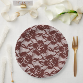Prato De Papel Burgundy Red White Lace Floral