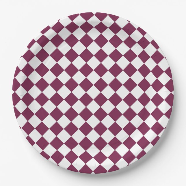 Prato De Papel Burgundy White Checker Diamond Pattern (Frente)