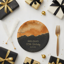 Burnt Orange Gold Glitter Watercolor Marble