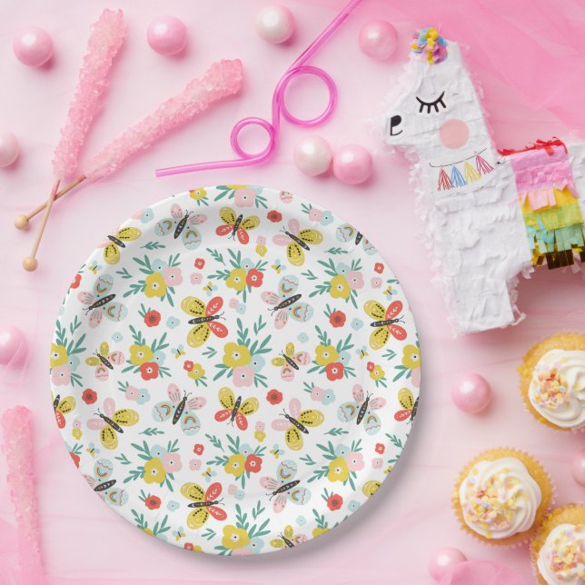 Prato De Papel Butterfly And Floral Pattern  (Festa)