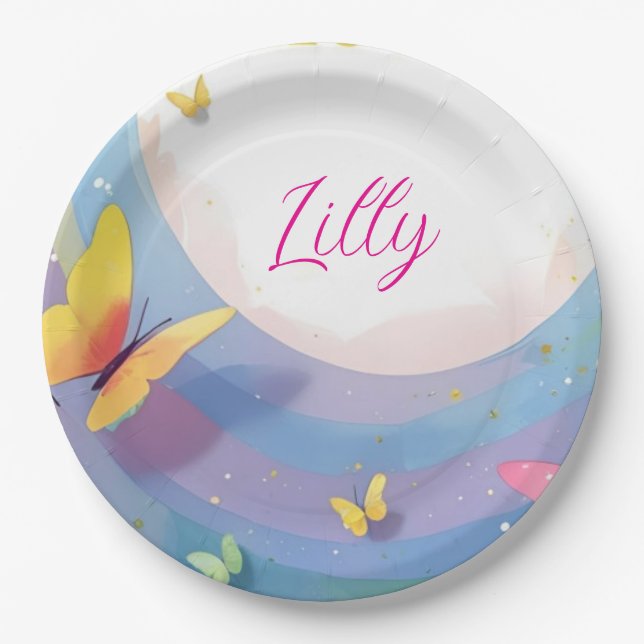 Prato De Papel "Butterfly Baby Girl Paper Plate (Frente)
