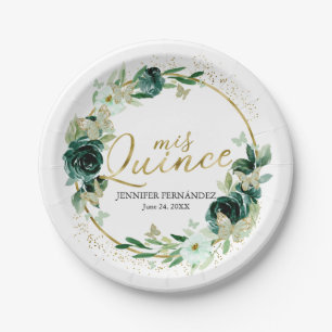 Prato De Papel Butterfly Quinceanera Papel Placa Floral Verde