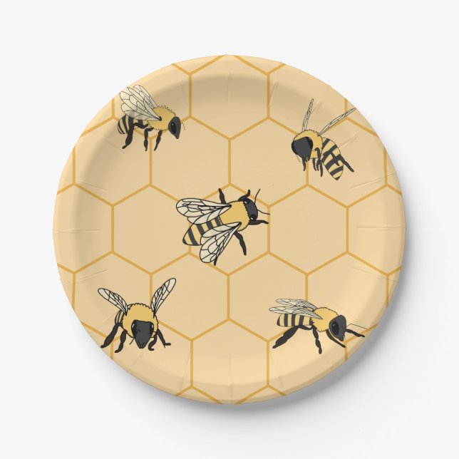 Prato De Papel Buzzing Bees Honeycomb (Frente)