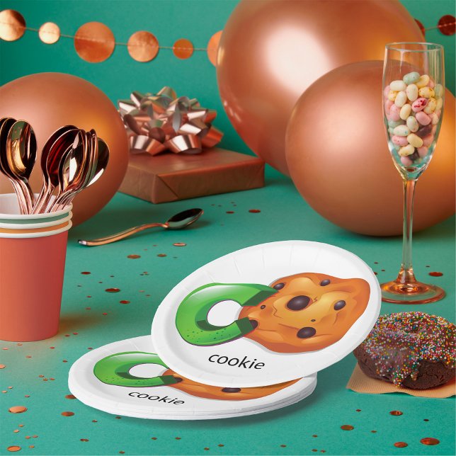 Prato De Papel C é para Cookie Alphabet - Letra Chocolate Chip (Criador carregado)