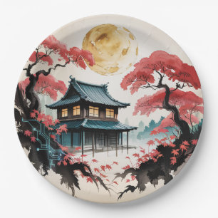 Prato De Papel Cabana ao Luar Floresta Japonesa Arte (5)