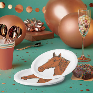 Prato De Papel Cabeça de Cavalo Fazenda Animal Marrom