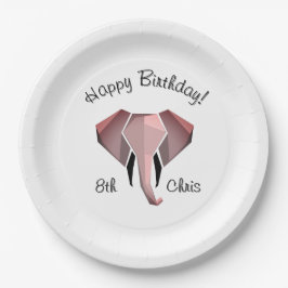 Prato De Papel Cabeça de Elefante Geométrico de Aniversário Idade
