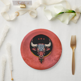 Prato De Papel Cabeça de touro Patriótica, um touro Americano.