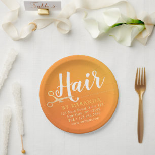 Prato De Papel Cabeleireiro Maquiagem Salão Chic Laranja Tesoura 