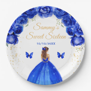 Prato De Papel Cabelo Castanho Azul Escuro Princesa Dezesseis Doc