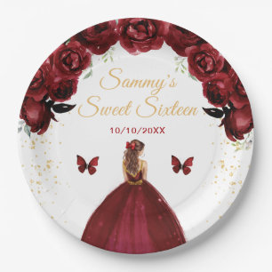 Prato De Papel Cabelo Marrom Vermelho Escuro Princesa Doce Dezess